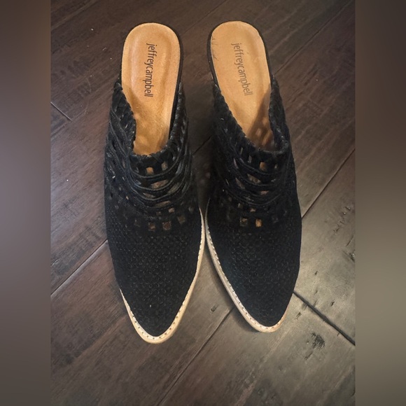 Anthropologie Jeffrey Campbell Black Suede Favela woven mule size 9.5 - Picture 13 of 16